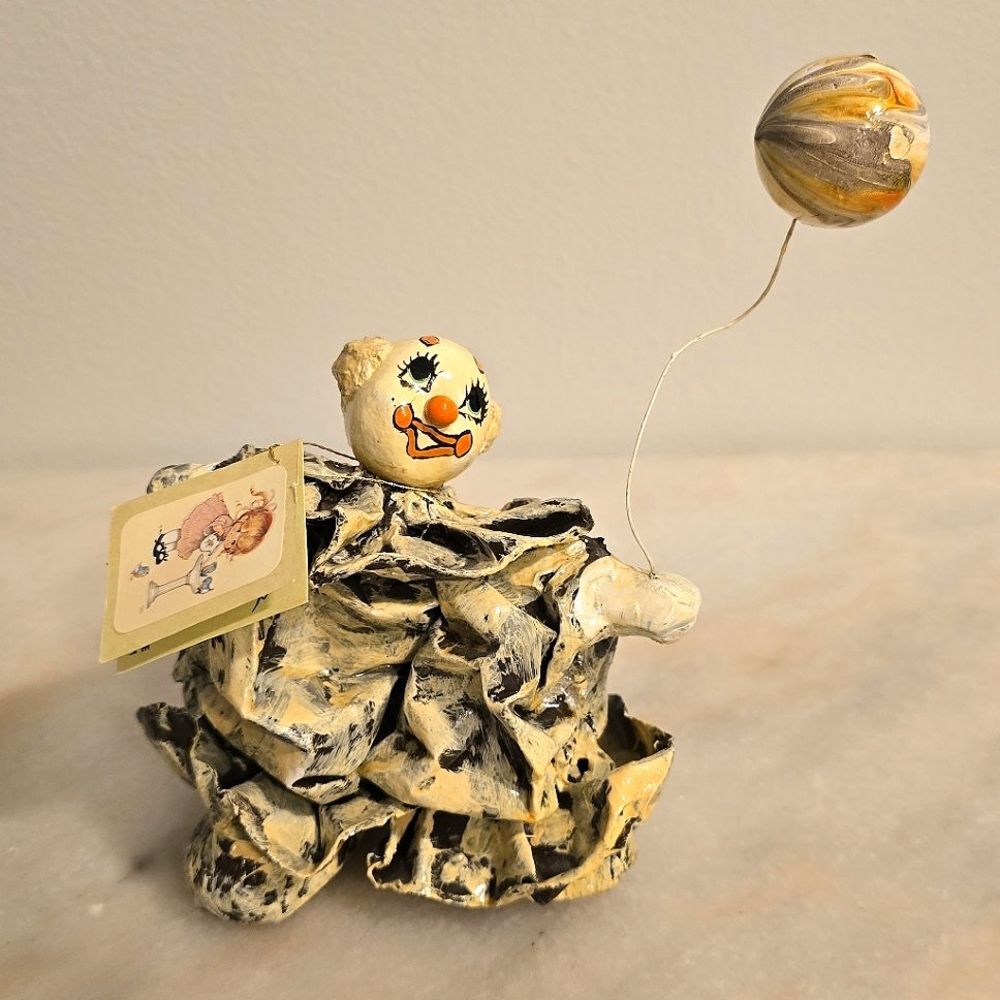 Signed Rosa Maria Silva Paper Mache Clown with Balloon Mexican Vintage